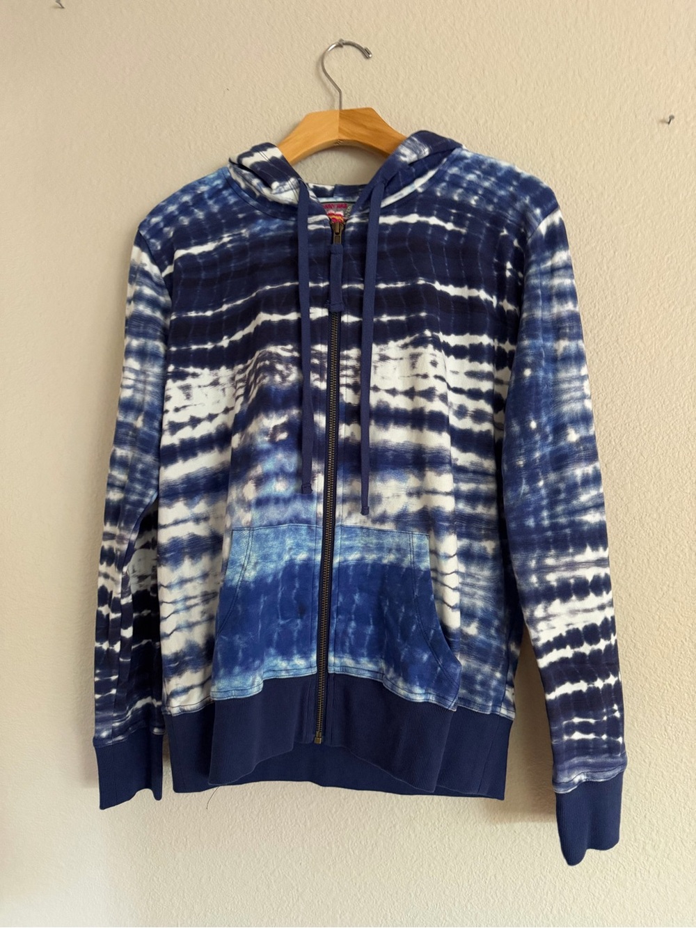 Johnny Was Modern Zip Up Hoodie Blue White Tie Dye Size Small NWT